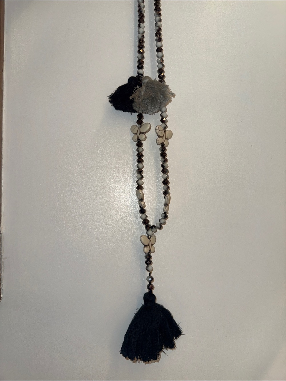 Beaded Tassel Necklace in Bronze and Gray